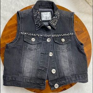 Justice-girls size 10 Black denim Vest with rhinestone beading